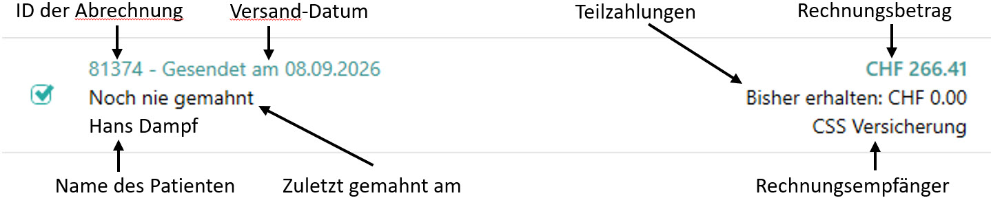 Angaben in einem Mahnungseintrag