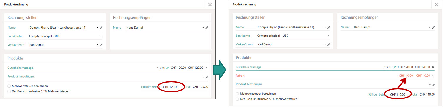 Abrechnungsumme anpassen