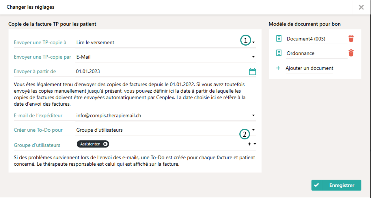 Réglages de la facture