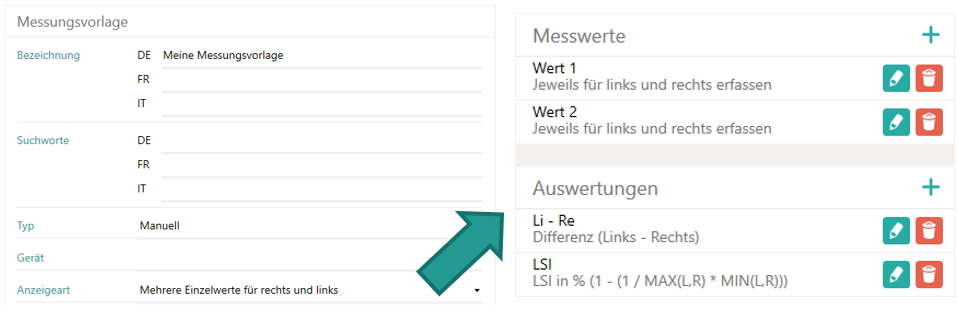 Mehrere Einzelwerte f&uuml;r rechts und links