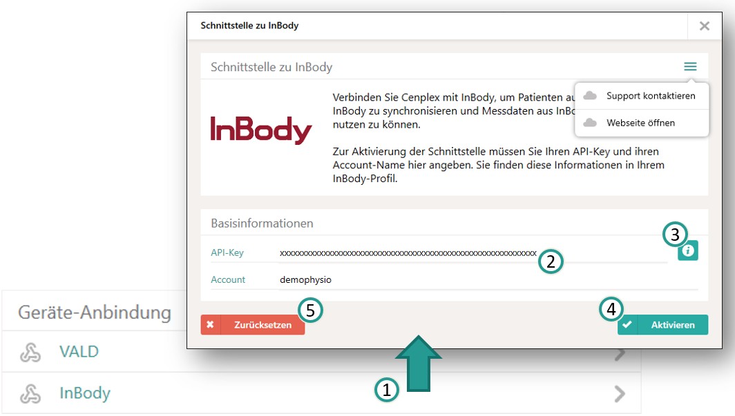 InBody-Schnittstelle aktivieren