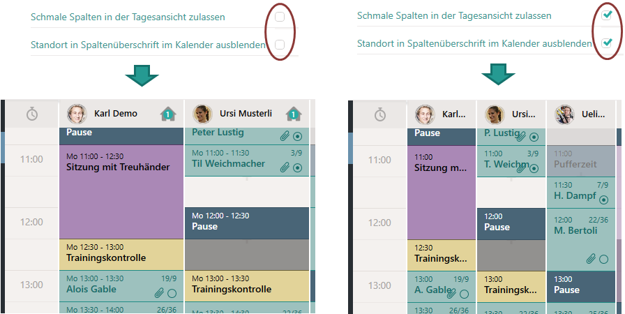 Schmale Kalender-Spalten