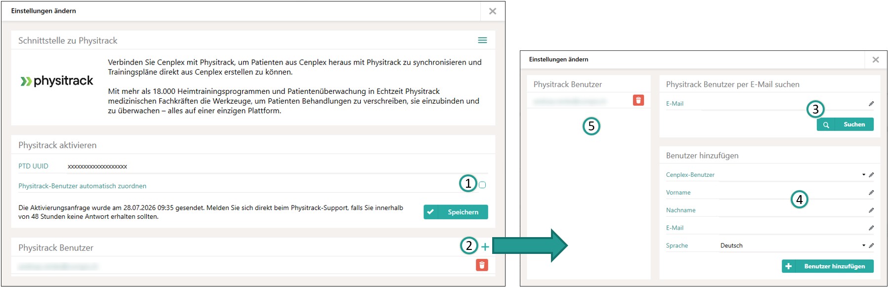 Physitrack Benutzer festlegen Physitrack Benutzer festlegen