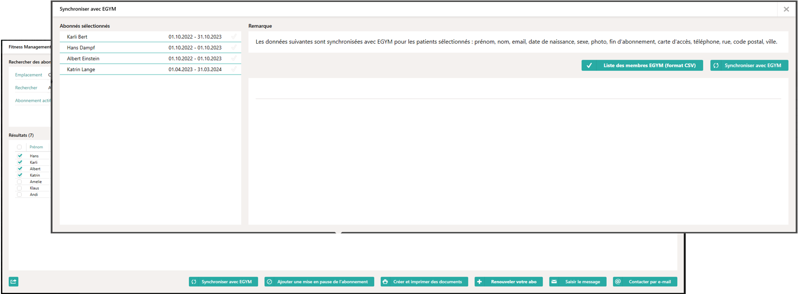 Synchronisation initiale EGYM