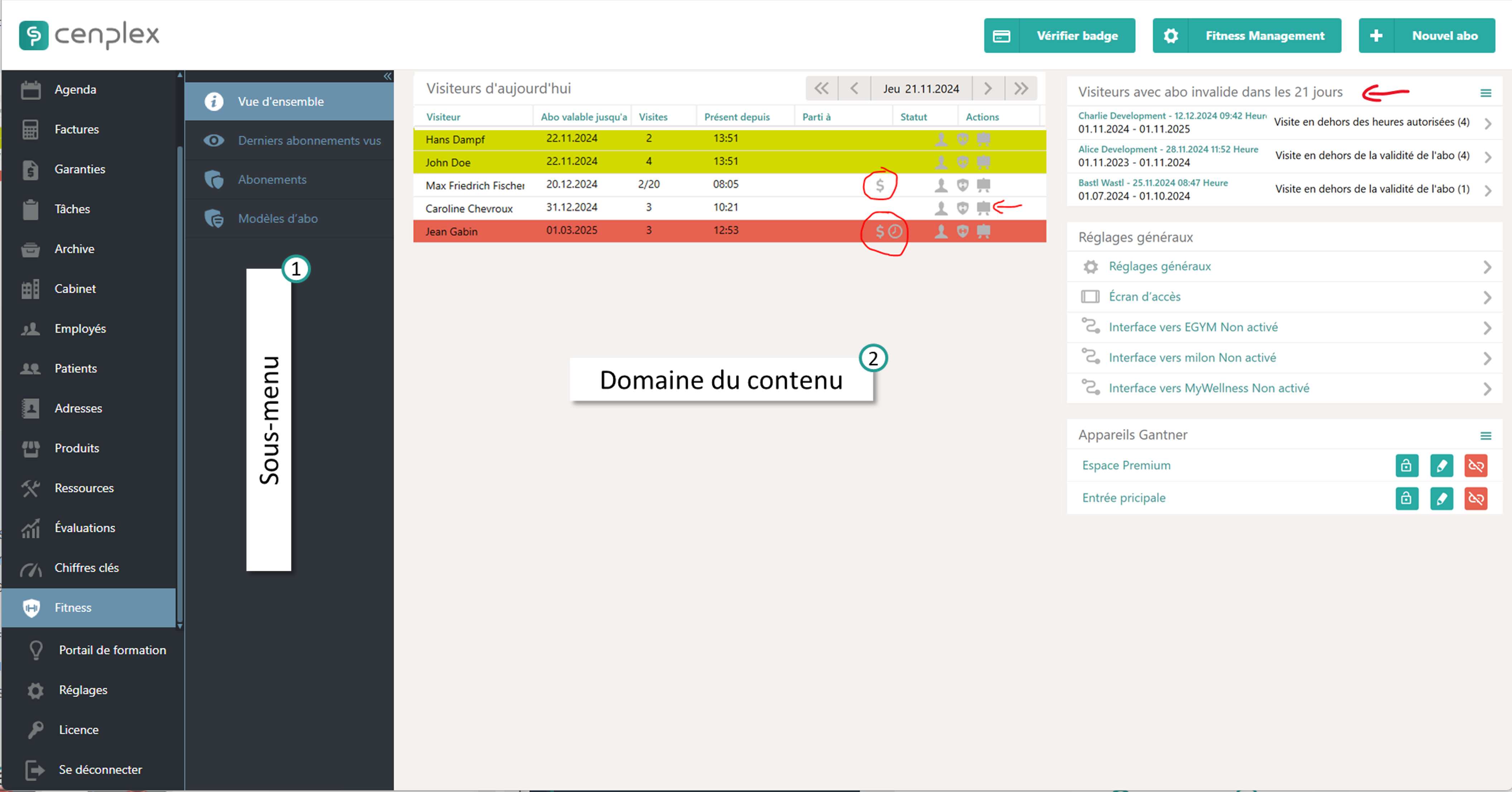 Structure de l'espace fitness