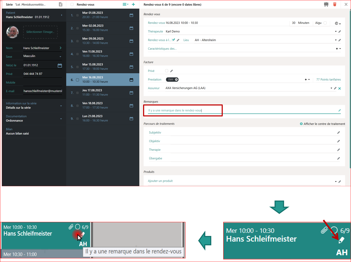 Remarque dans le rendez-vous
