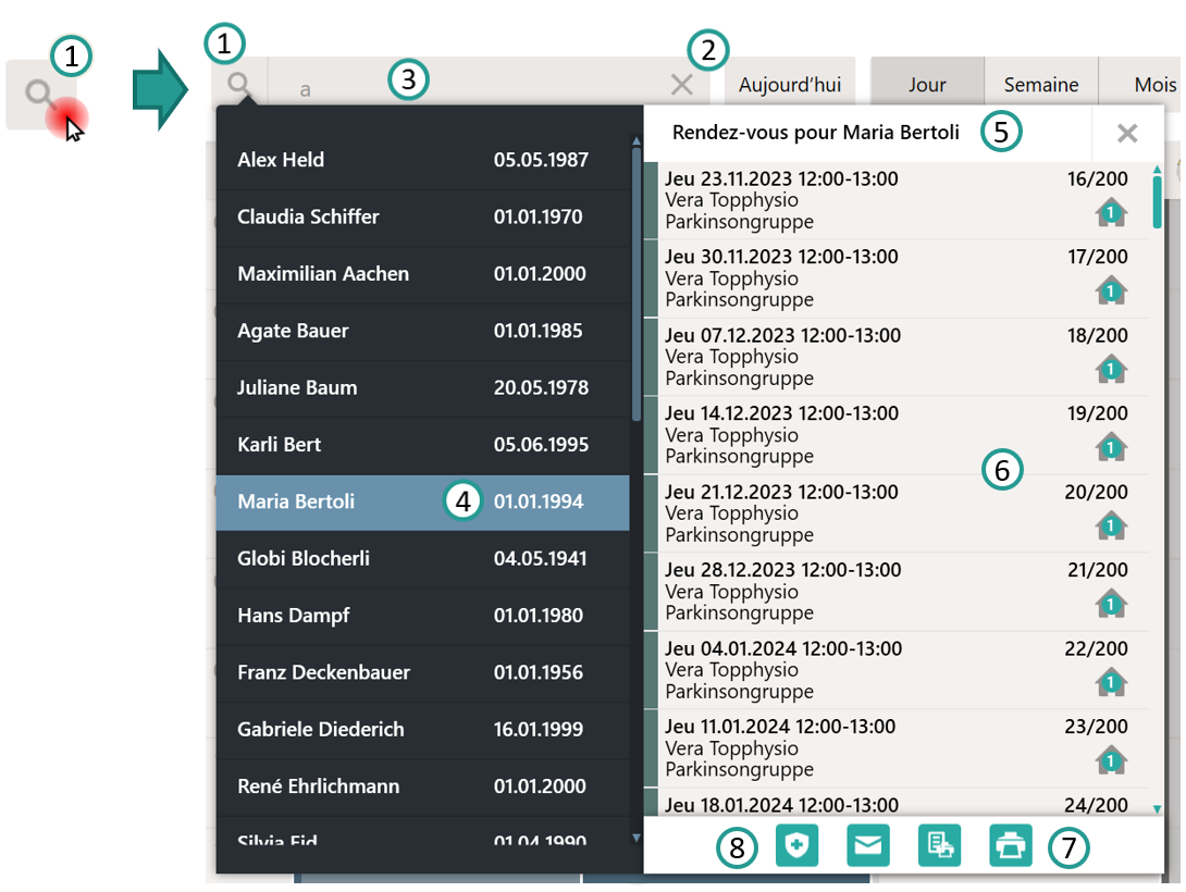 Recherche dans l'agenda