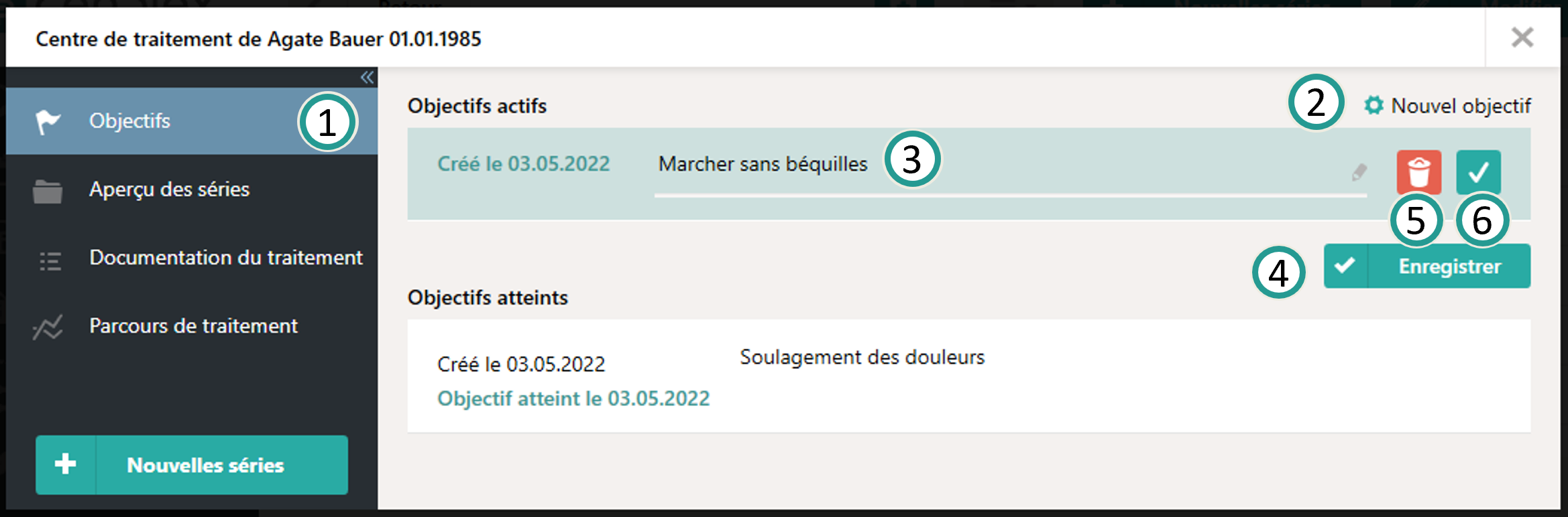 Saisir les objectifs du patient