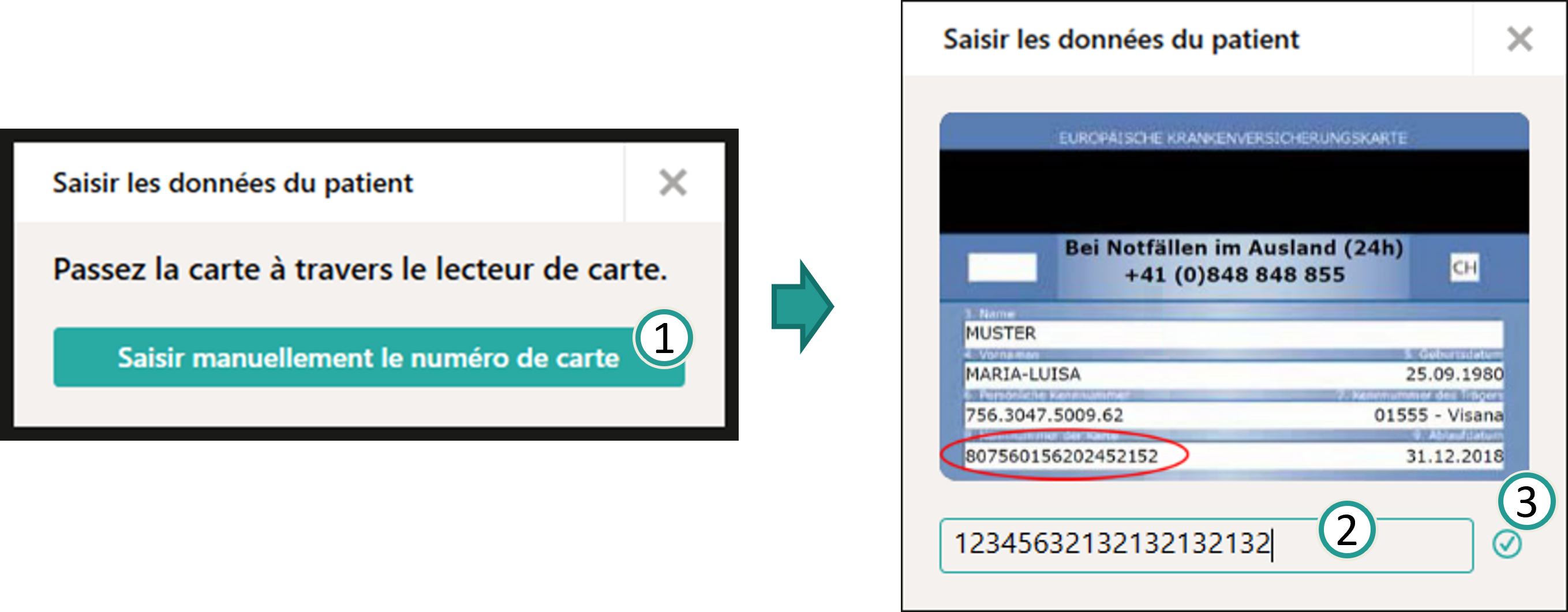 Saisie manuelle du numéro de carte
