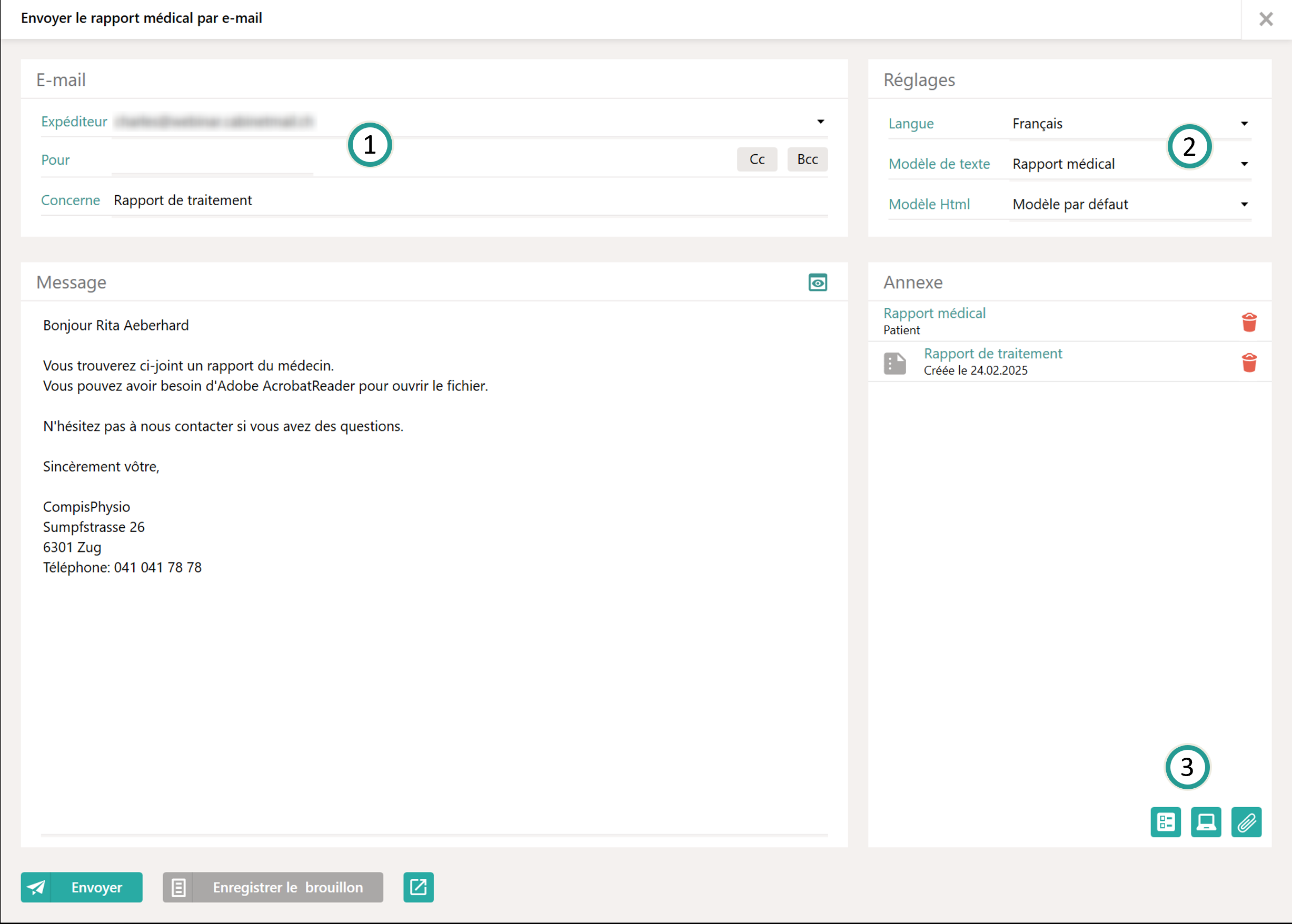 Envoyer le rapport m&eacute;dical par e-mail