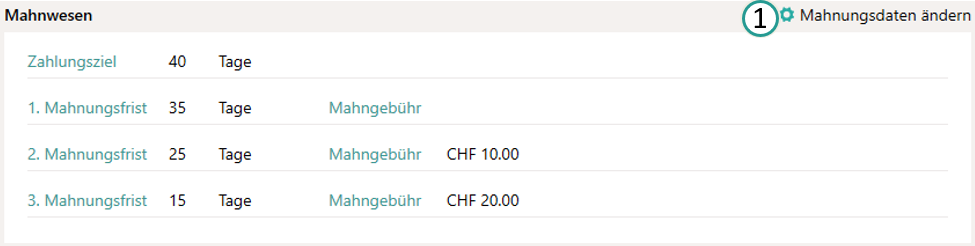 Einstellungen für Mahnungen
