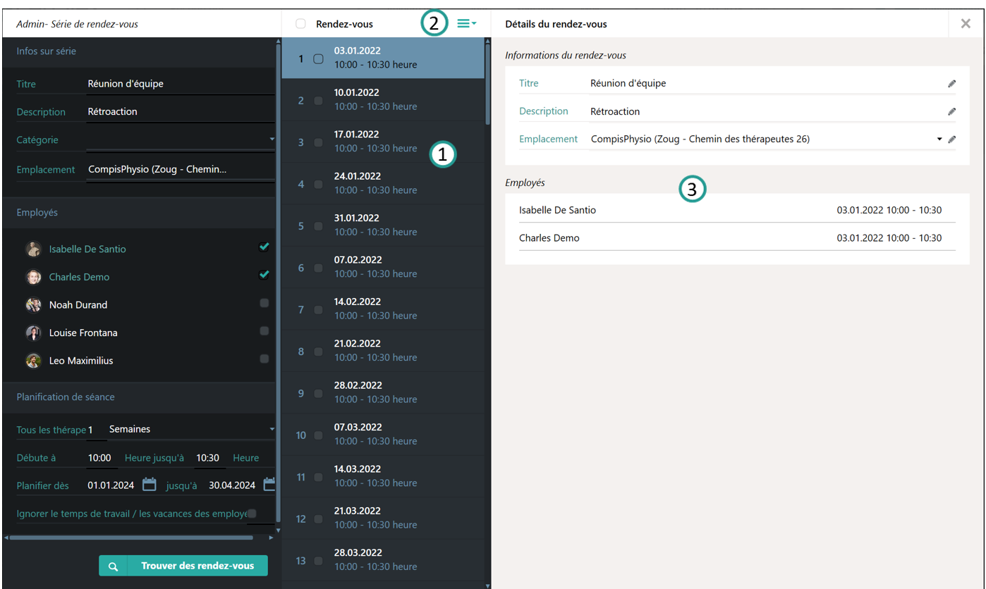 S&eacute;rie pour rendez-vous Admin