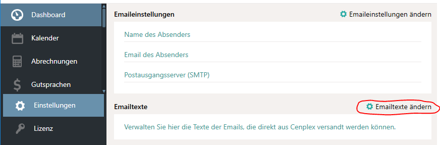 Emailtexte ändern