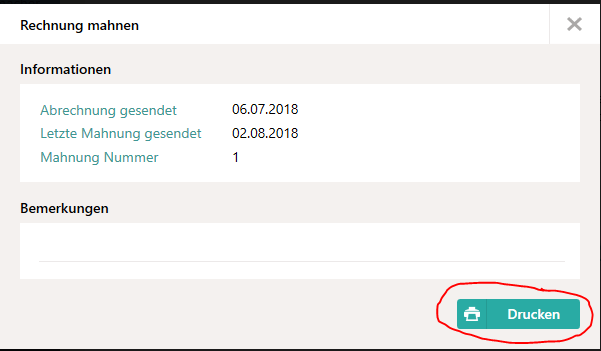Mahnung erneut drucken