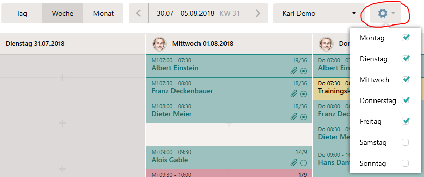 Wochentage ausblenden