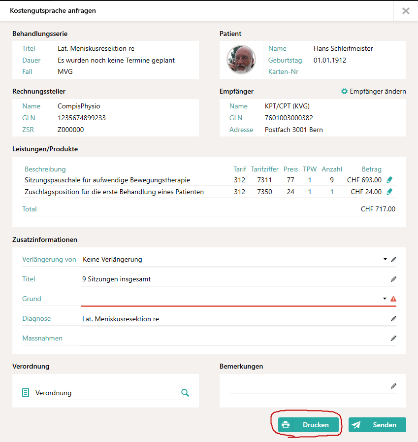 Kostengutsprache-Anfrage-Dialog
