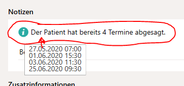 Tooltip f&uuml;r abgesagte Termine