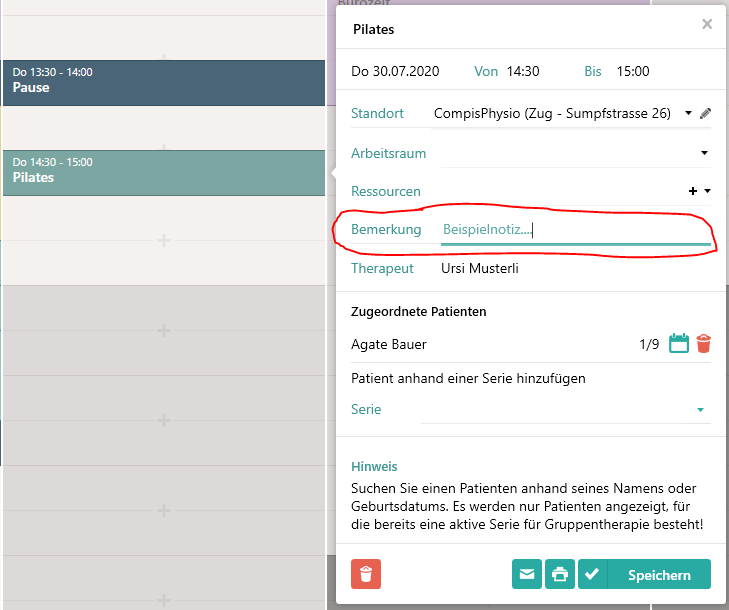 Bemerkungen in Gruppenterminen