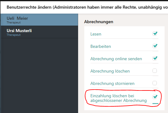 Benutzerrecht f&uuml;r Zahlung l&ouml;schen