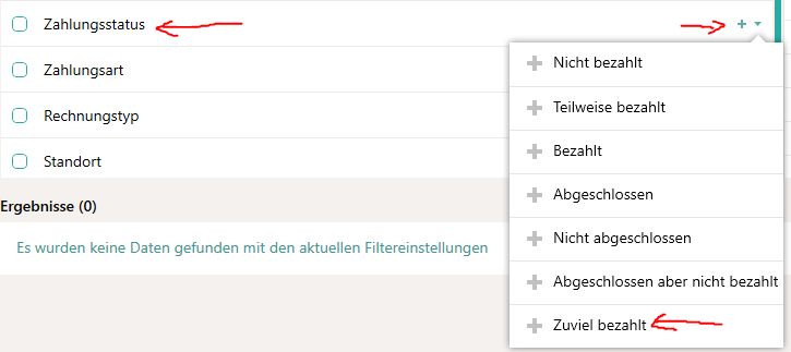 Zahlungsstatus-Filter erweitert