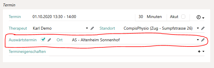 Domizil im Termin ändern