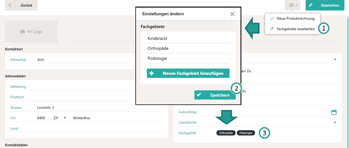 Fachgebiete pflegen