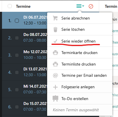 Serie wieder &ouml;ffnen