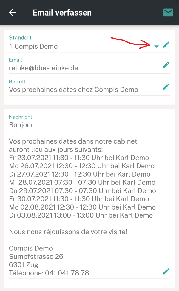 Email aus Cenplex App