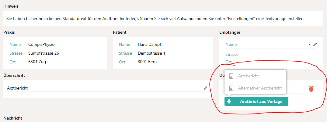 Auswahl der Vorlagen