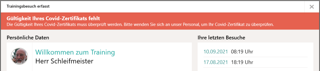 Anzeige beim Zugangsscreen