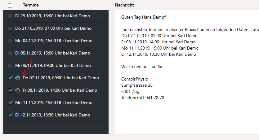 Status in Termine senden