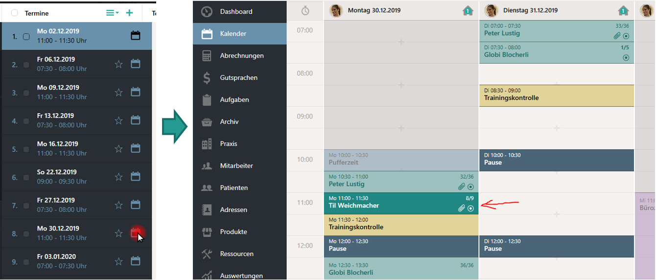 Navigation zum Kalender