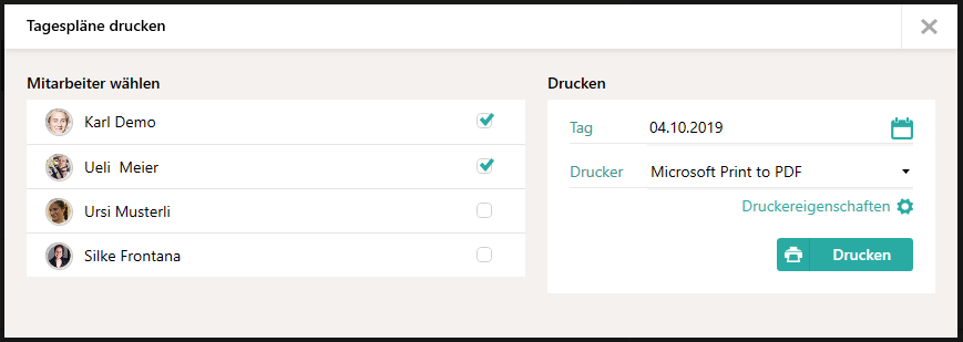 Tagespl&auml;ne drucken