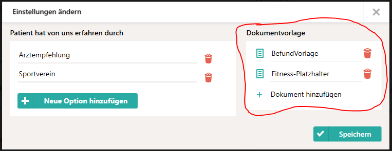 Einstellungen für Patienten