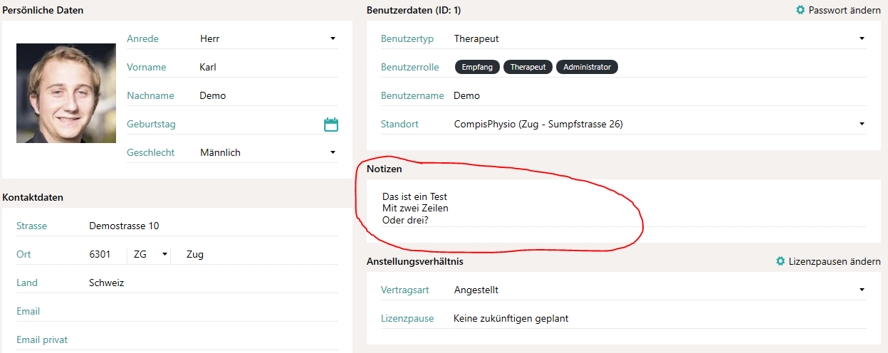 Notizen für Mitarbeiter