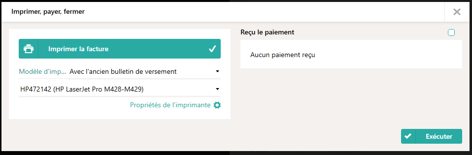 Nouveau dialogue "imprimer, payer, fermer"