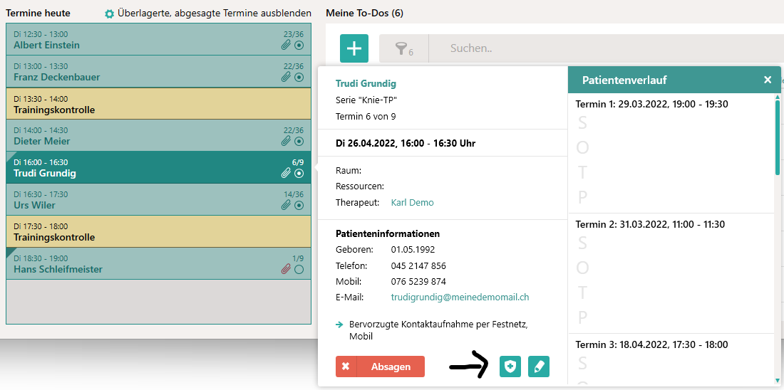 Über die "Termine heute" im Dashboard