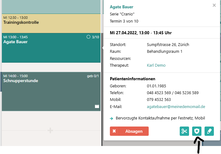 in der Schnellansicht eines Termins