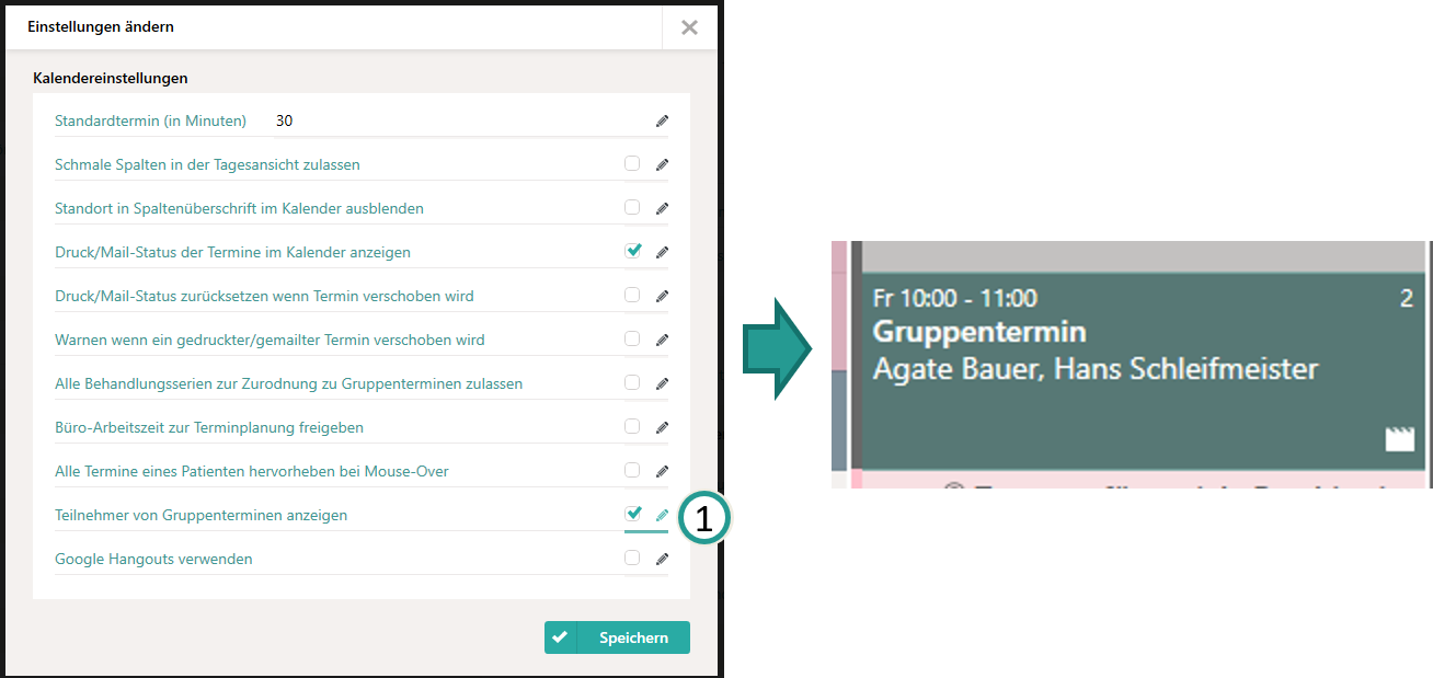 Teilnehmerliste in Gruppenterminen