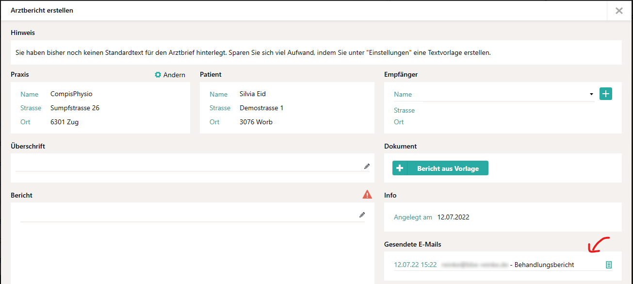 Neuer Arztbericht-Dialog