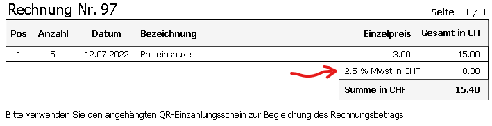 Mehrwertsteuer ausgewiesen