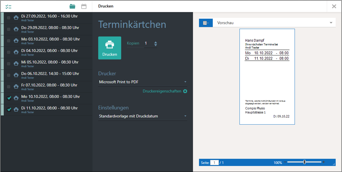 Termine drucken
