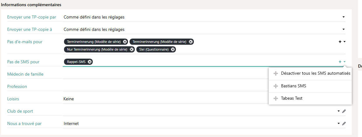 D&eacute;sactiver les e-mails ou les SMS