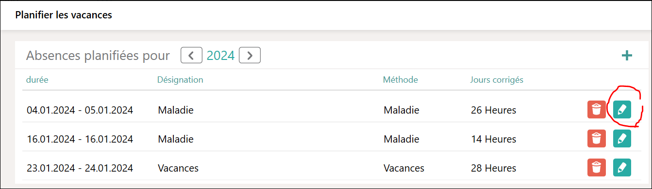 Modifier les absences
