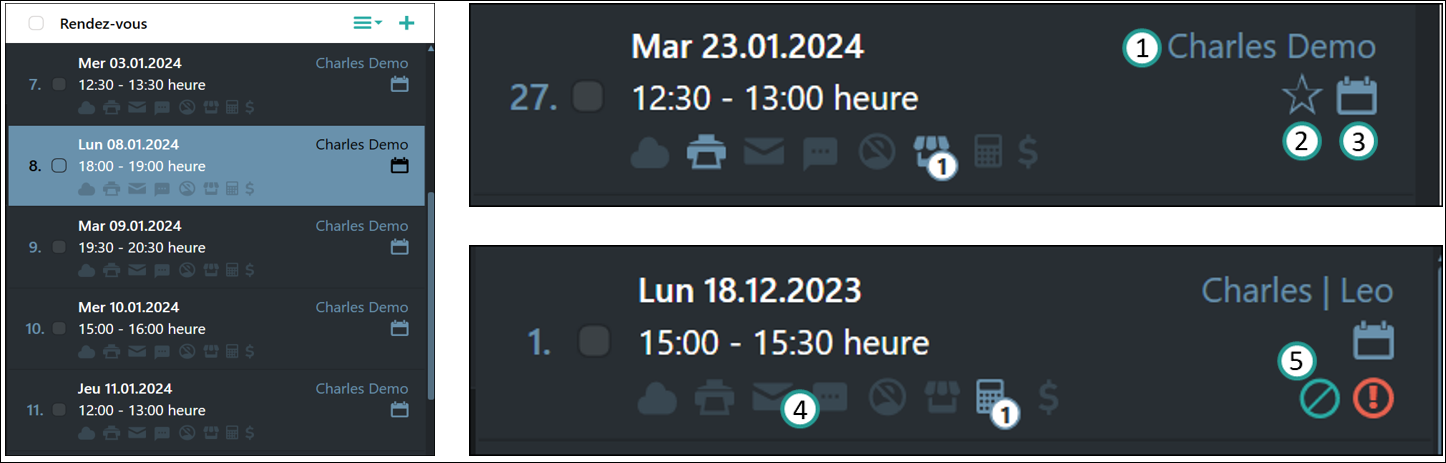 Nouvelle liste des rendez-vous