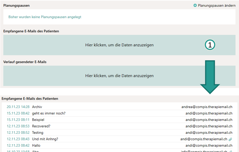 Box f&uuml;r empfangene E-Mails
