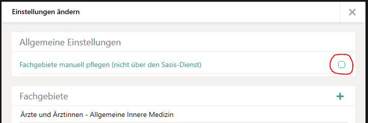 Fachgebiete manuell pflegen