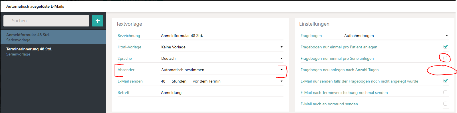 Einstellungen f&uuml;r den Mailversand