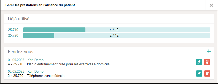 Gérer les prestations en l'absence du patient