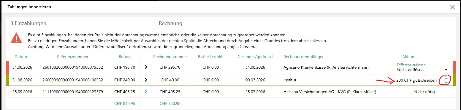 Gutschrift erfassen